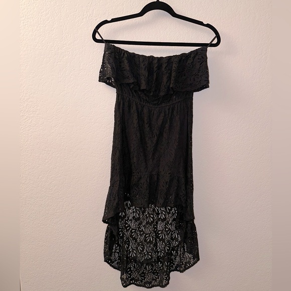 Aggie Black Lace Strapless High Low Mini Dress - Picture 2 of 4